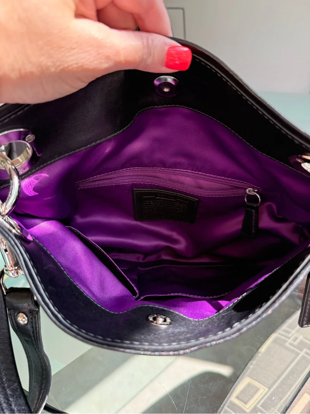 Coach Black Leather Shoulder Bag with Silver Hardware